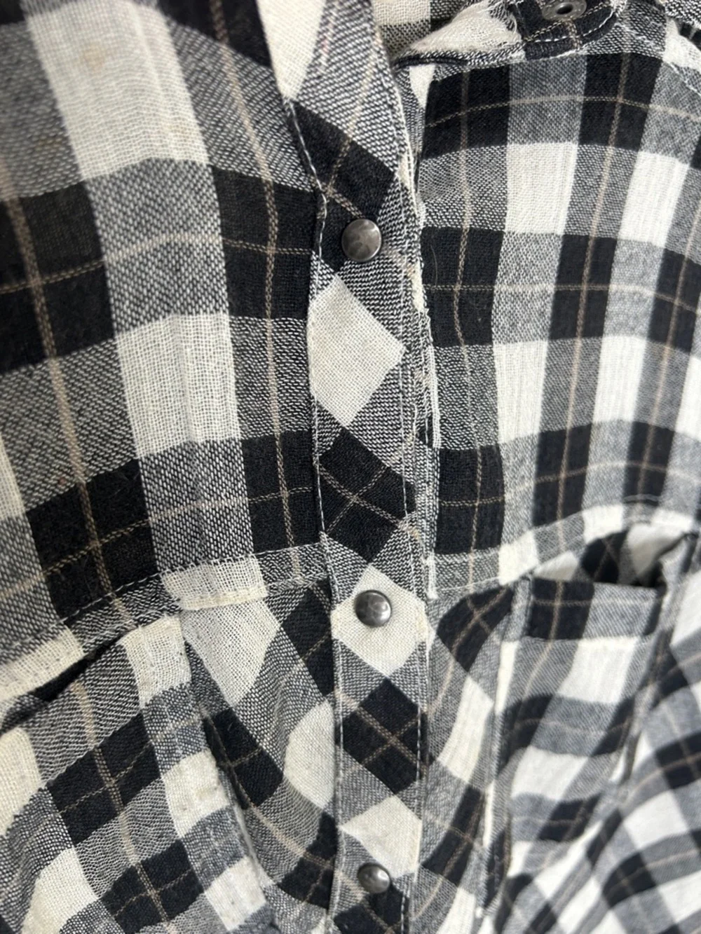 FREE PEOPLE Black White Plaid Snap Button Down Shirt Cutout Size Small